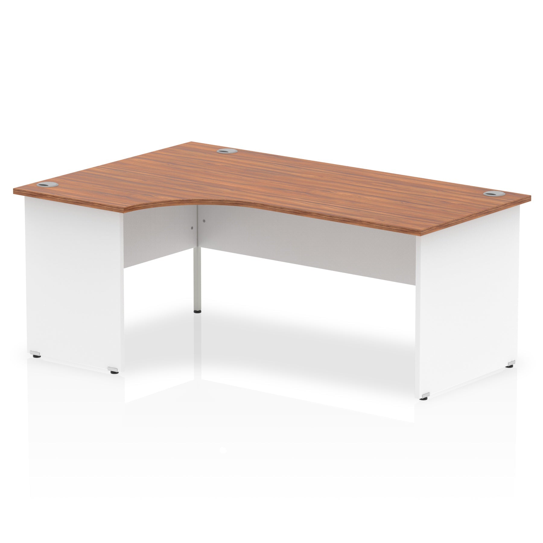 Impulse 1800mm Left Crescent Corner Desk with Panel End Leg - MFC Material, 1800x1200 Top, 5-Year Guarantee, Self-Assembly, White Frame