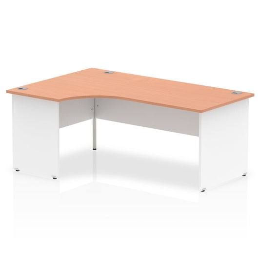 Impulse 1800mm Left Crescent Corner Desk with Panel End Leg - MFC Material, 1800x1200 Top, 5-Year Guarantee, Self-Assembly, White Frame