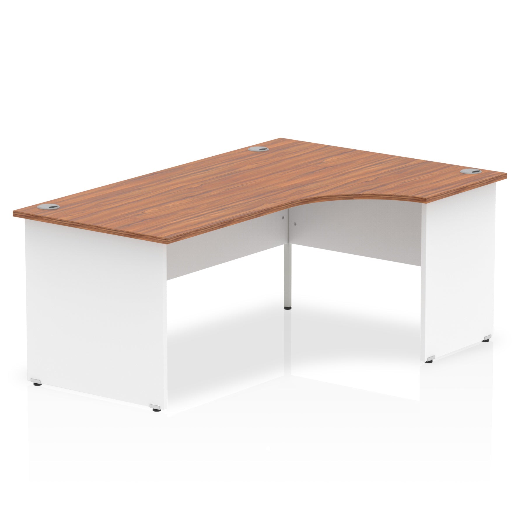 Impulse 1800mm Right Crescent Corner Desk with Panel End Leg - MFC Material, 1800x1200 Top, 5-Year Guarantee, Self-Assembly, White Frame