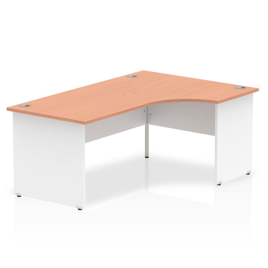 Impulse 1800mm Right Crescent Corner Desk with Panel End Leg - MFC Material, 1800x1200 Top, 5-Year Guarantee, Self-Assembly, White Frame