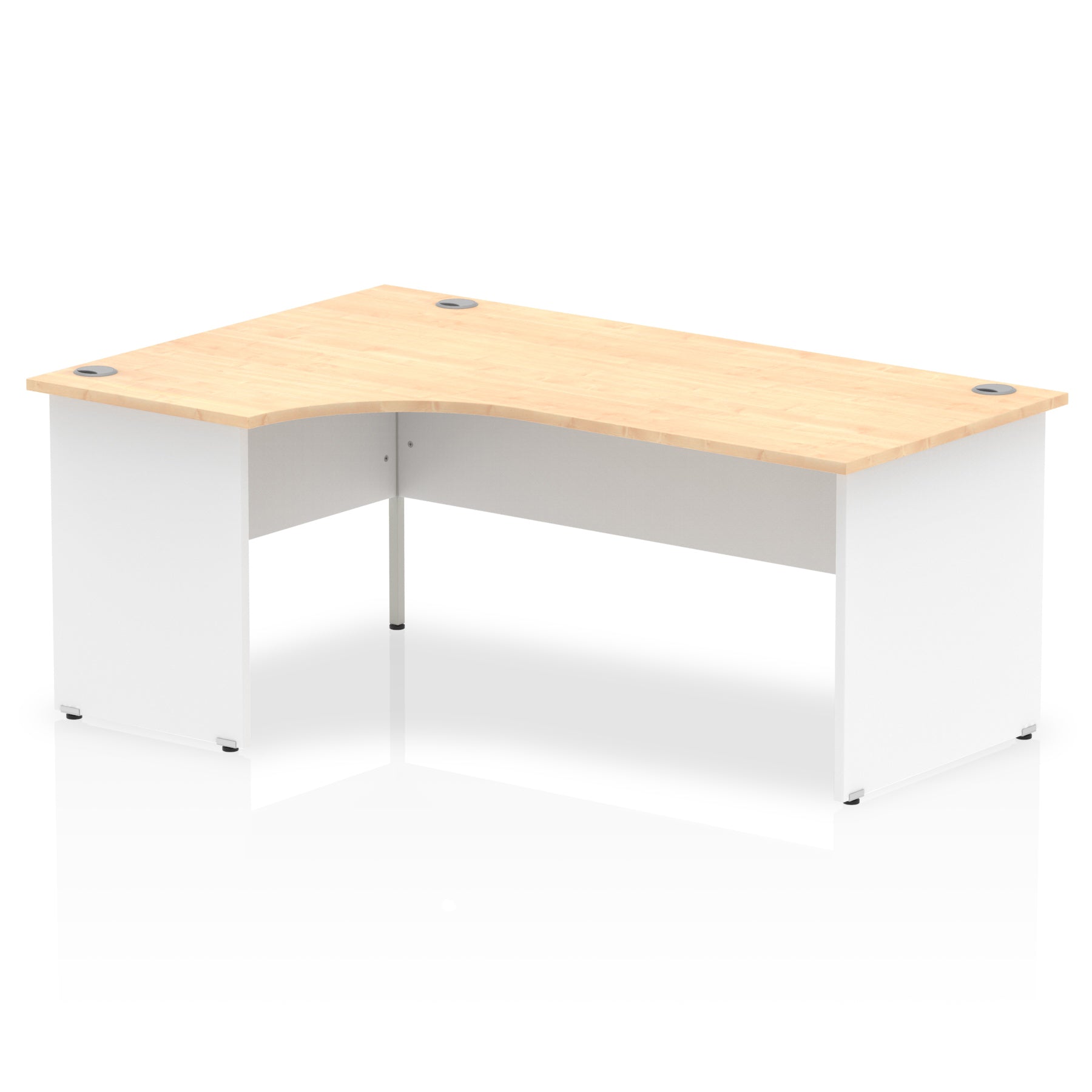 Impulse 1800mm Left Crescent Corner Desk with Panel End Leg - MFC Material, 1800x1200 Top, 5-Year Guarantee, Self-Assembly, White Frame
