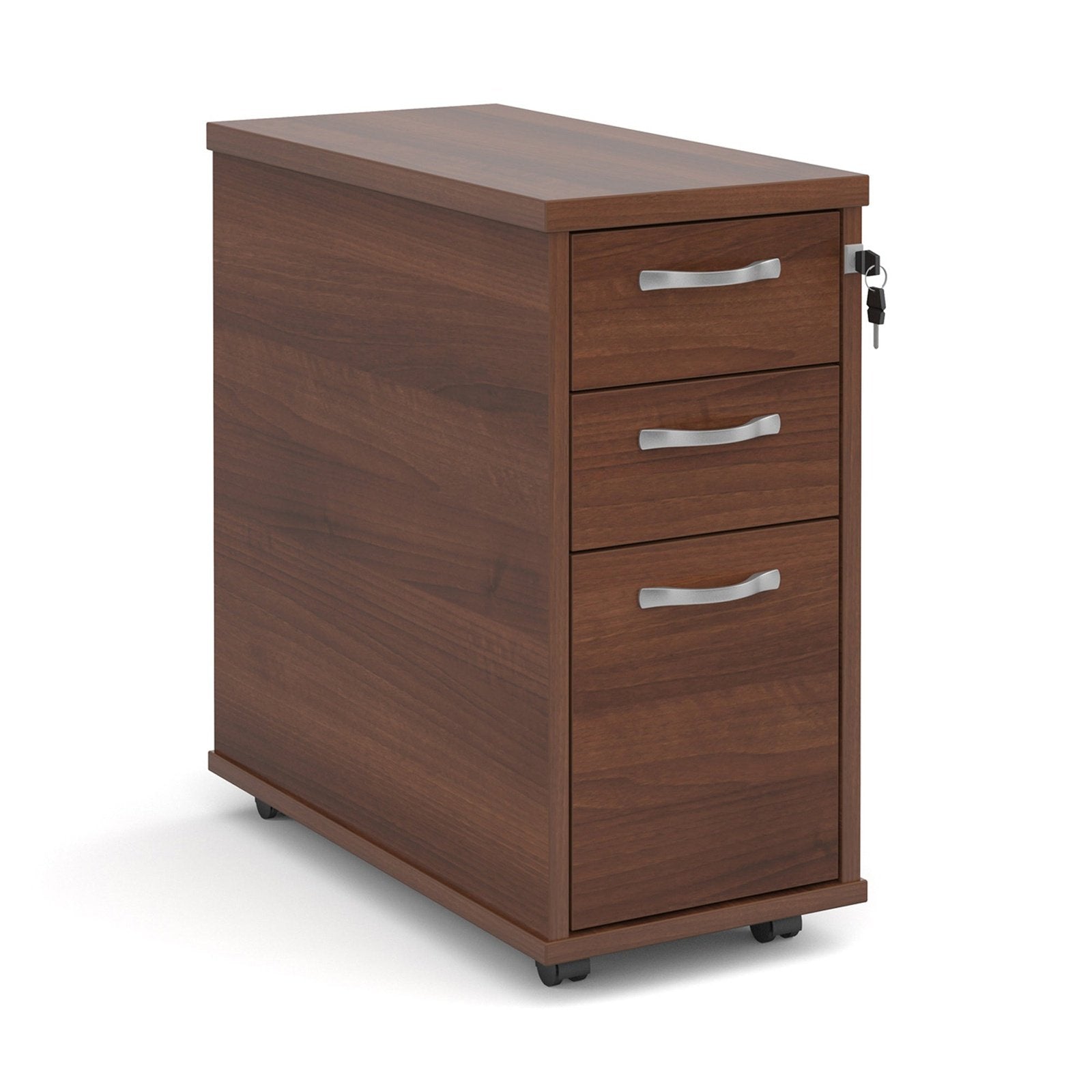 Tall slimline mobile 3 drawer pedestal with silver handles 600mm deep - Office Products Online
