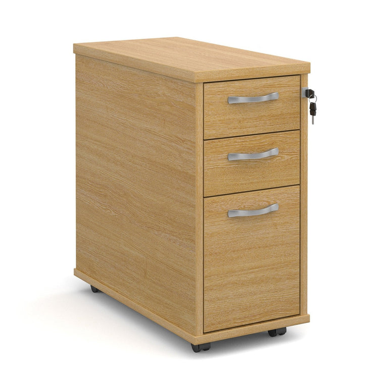 Tall slimline mobile 3 drawer pedestal with silver handles 600mm deep - Office Products Online