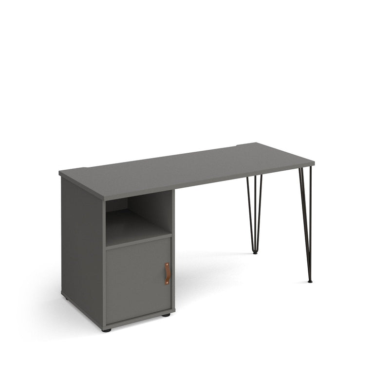 Tikal straight desk 1400mm x 600mm with black hairpin leg and support pedestal - Office Products Online