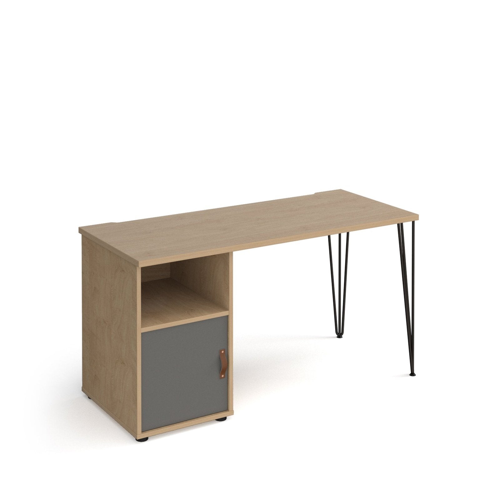 Tikal straight desk 1400mm x 600mm with black hairpin leg and support pedestal - Office Products Online