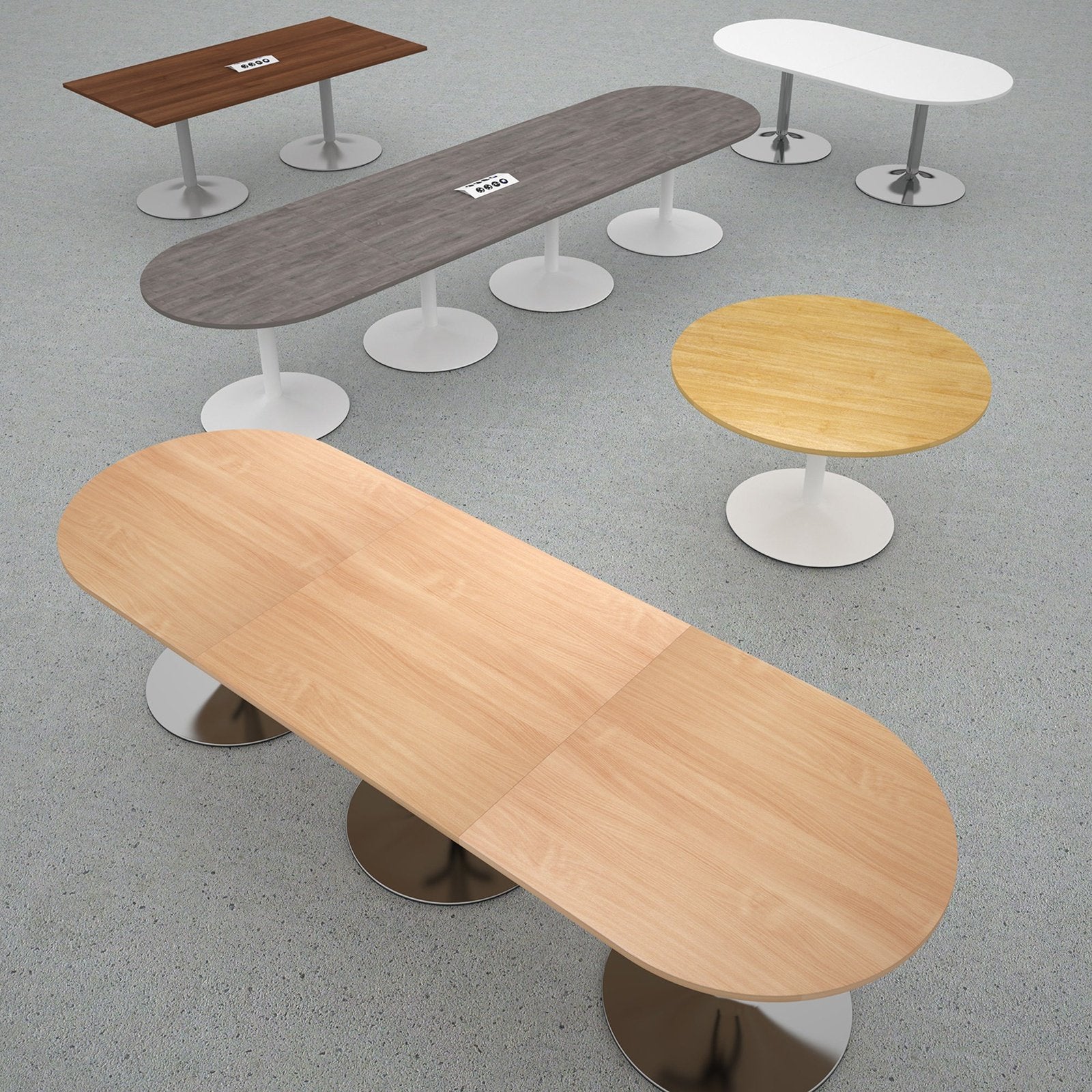 Trumpet base radial end boardroom table with central cutout - Office Products Online