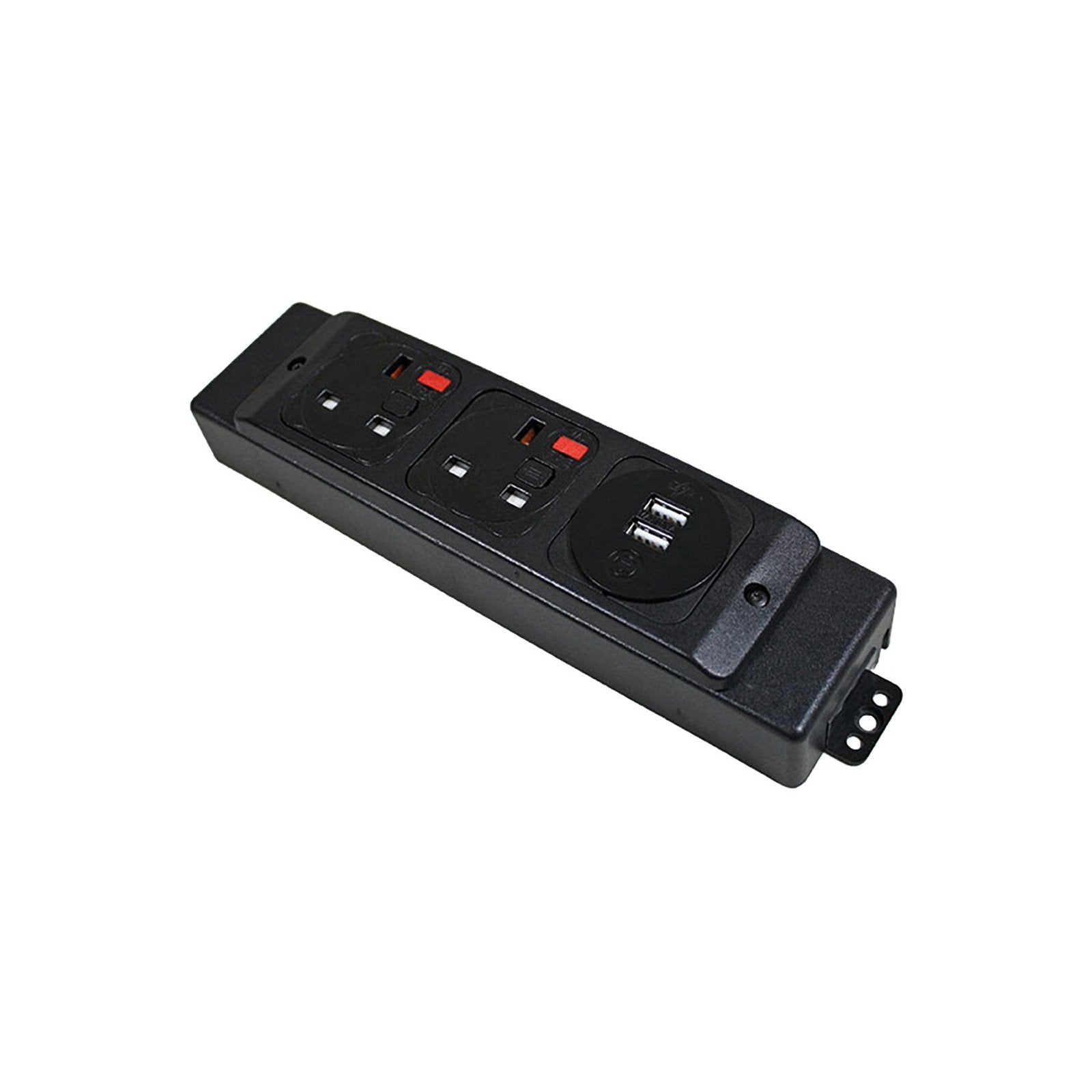 Under desk power bar 2 UK sockets, 1 x twin USB fast charge - black - Office Products Online