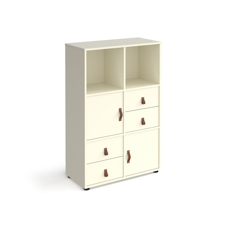 Universal cube storage unit 1295mm high on glides with cupboards and 2 sets of drawers - Office Products Online