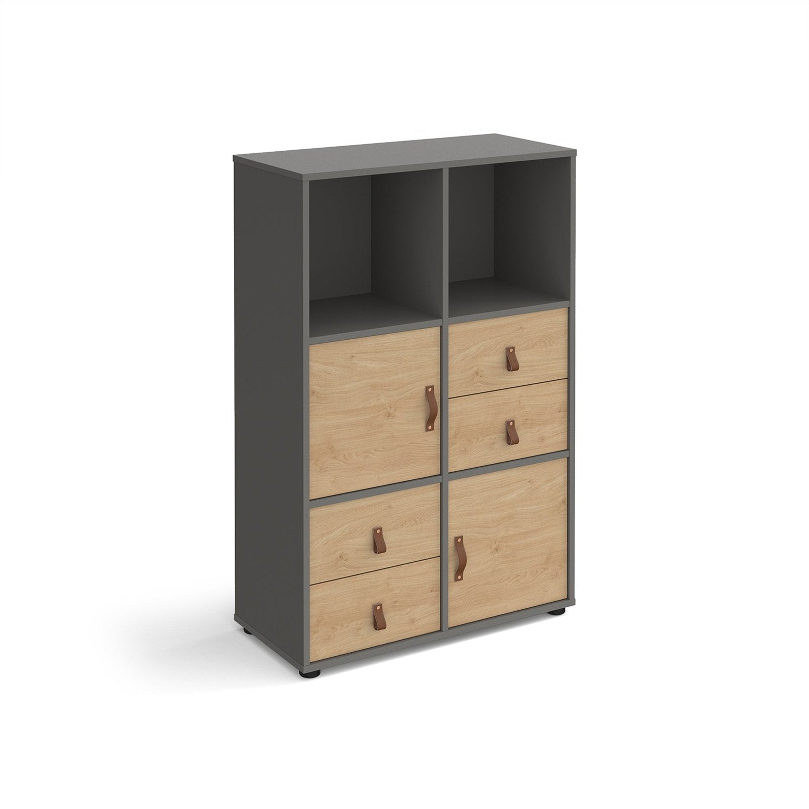 Universal cube storage unit 1295mm high on glides with cupboards and 2 sets of drawers - Office Products Online