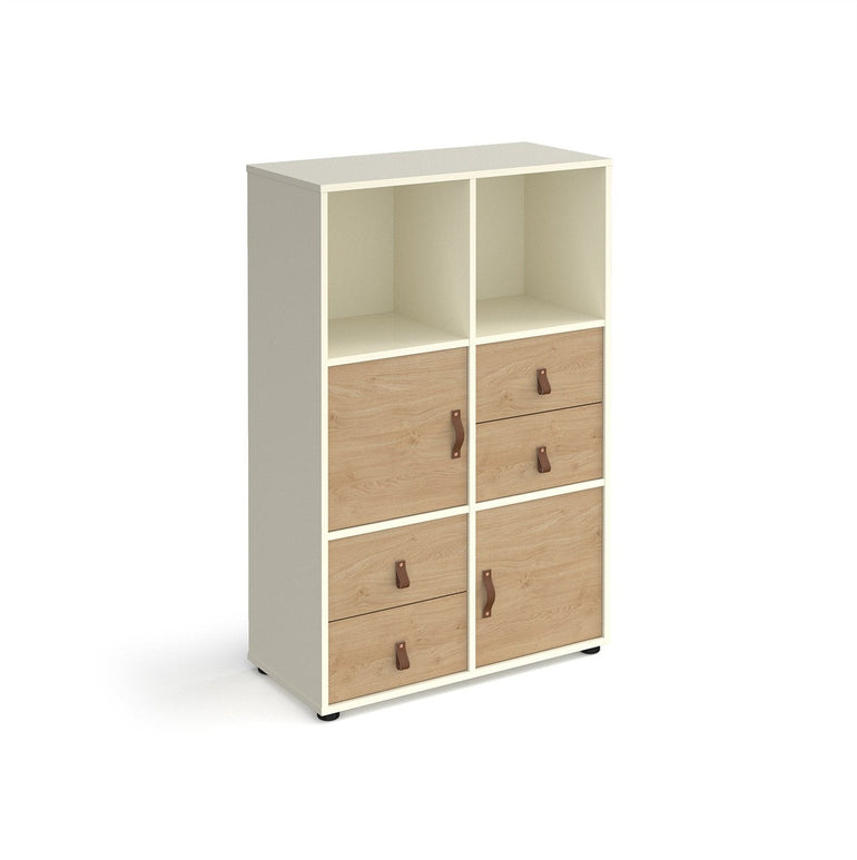 Universal cube storage unit 1295mm high on glides with cupboards and 2 sets of drawers - Office Products Online