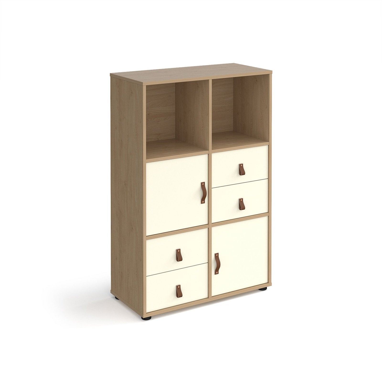 Universal cube storage unit 1295mm high on glides with cupboards and 2 sets of drawers - Office Products Online