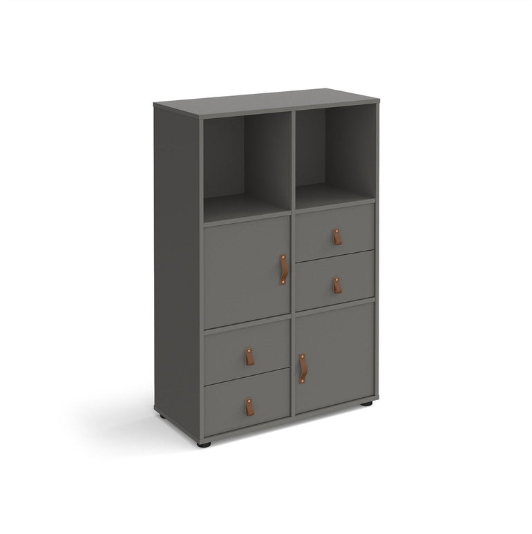 Universal cube storage unit 1295mm high on glides with cupboards and 2 sets of drawers - Office Products Online