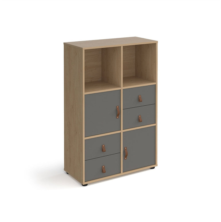 Universal cube storage unit 1295mm high on glides with cupboards and 2 sets of drawers - Office Products Online