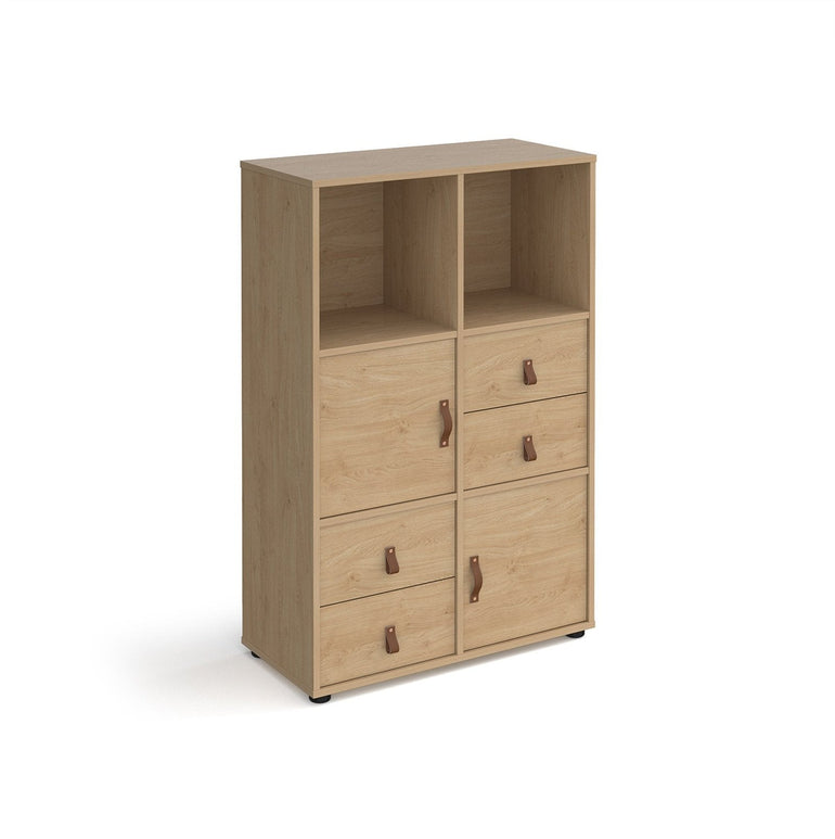 Universal cube storage unit 1295mm high on glides with cupboards and 2 sets of drawers - Office Products Online