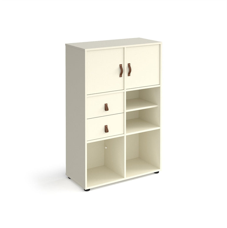 Universal cube storage unit 1295mm high on glides with matching shelf, 2 cupboards and drawers - Office Products Online