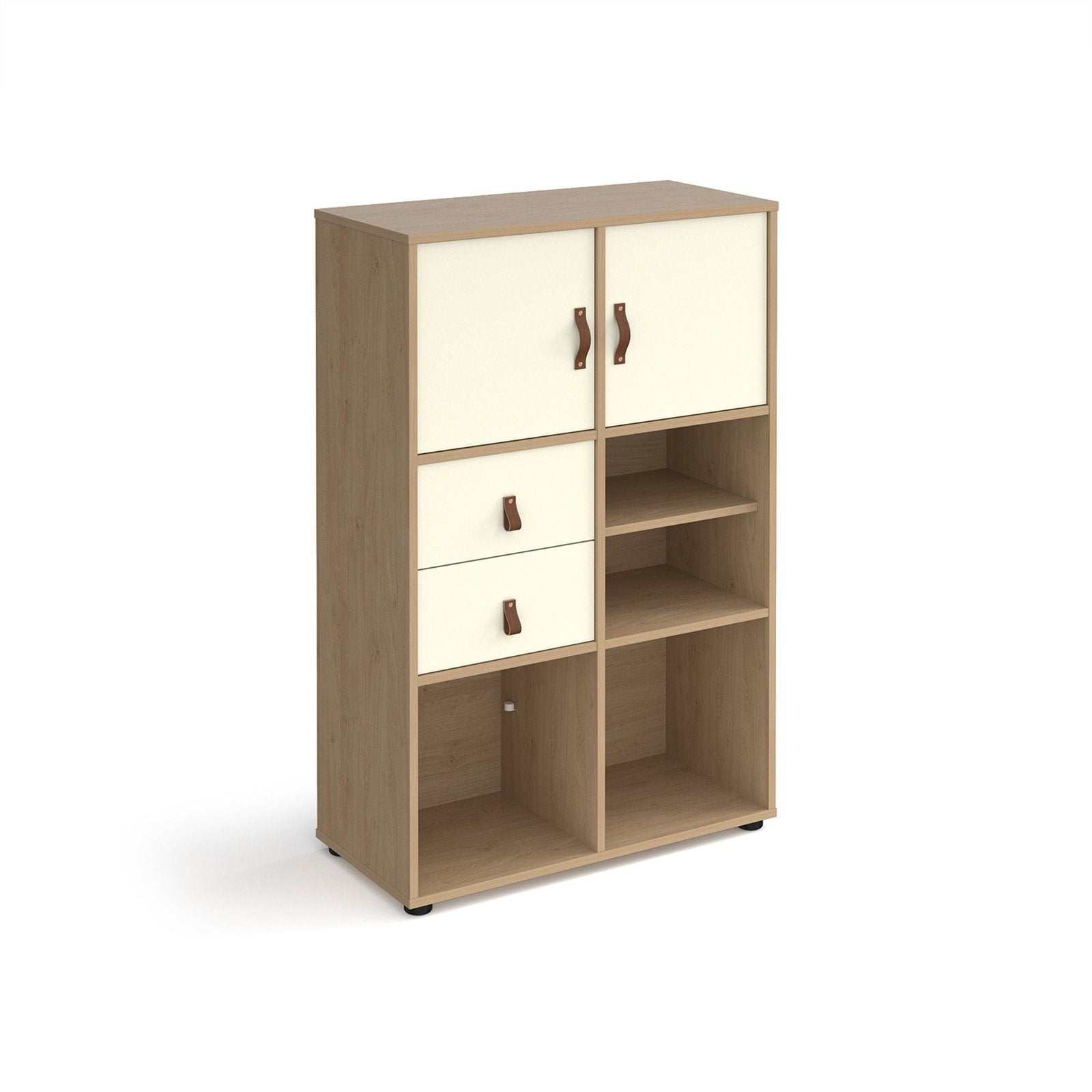 Universal cube storage unit 1295mm high on glides with matching shelf, 2 cupboards and drawers - Office Products Online