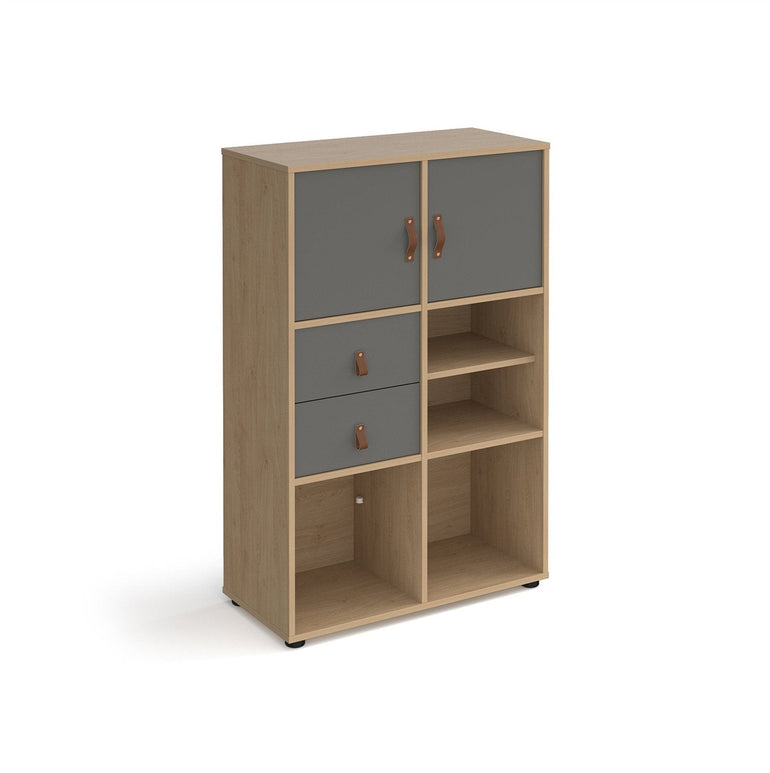 Universal cube storage unit 1295mm high on glides with matching shelf, 2 cupboards and drawers - Office Products Online
