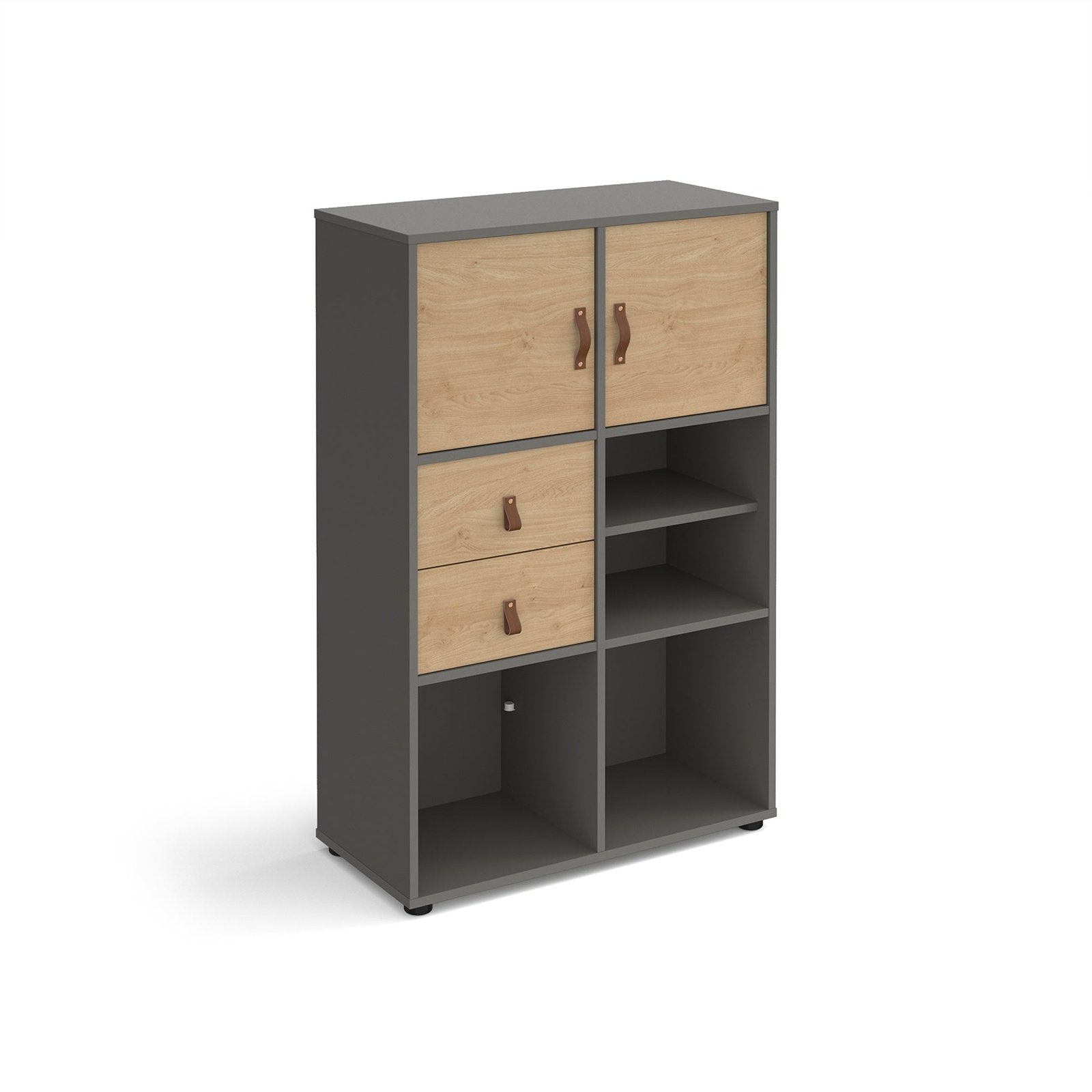 Universal cube storage unit 1295mm high on glides with matching shelf, 2 cupboards and drawers - Office Products Online