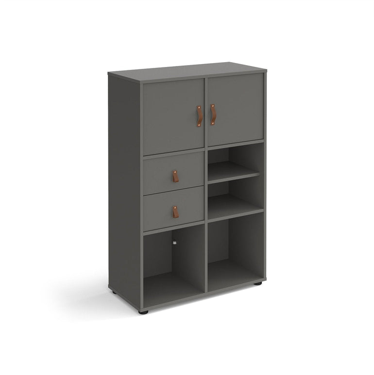 Universal cube storage unit 1295mm high on glides with matching shelf, 2 cupboards and drawers - Office Products Online