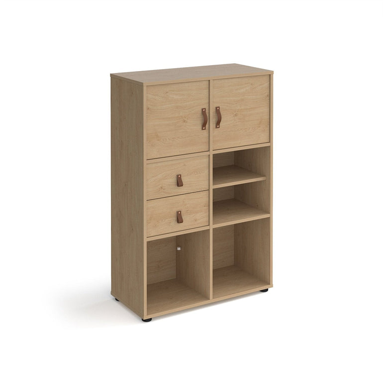 Universal cube storage unit 1295mm high on glides with matching shelf, 2 cupboards and drawers - Office Products Online