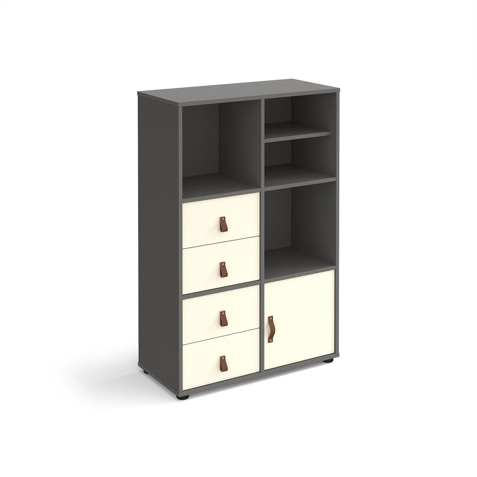 Universal cube storage unit 1295mm high on glides with matching shelf, cupboard and 2 sets of drawers - Office Products Online