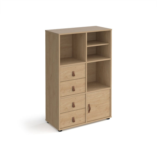 Universal cube storage unit 1295mm high on glides with matching shelf, cupboard and 2 sets of drawers - Office Products Online