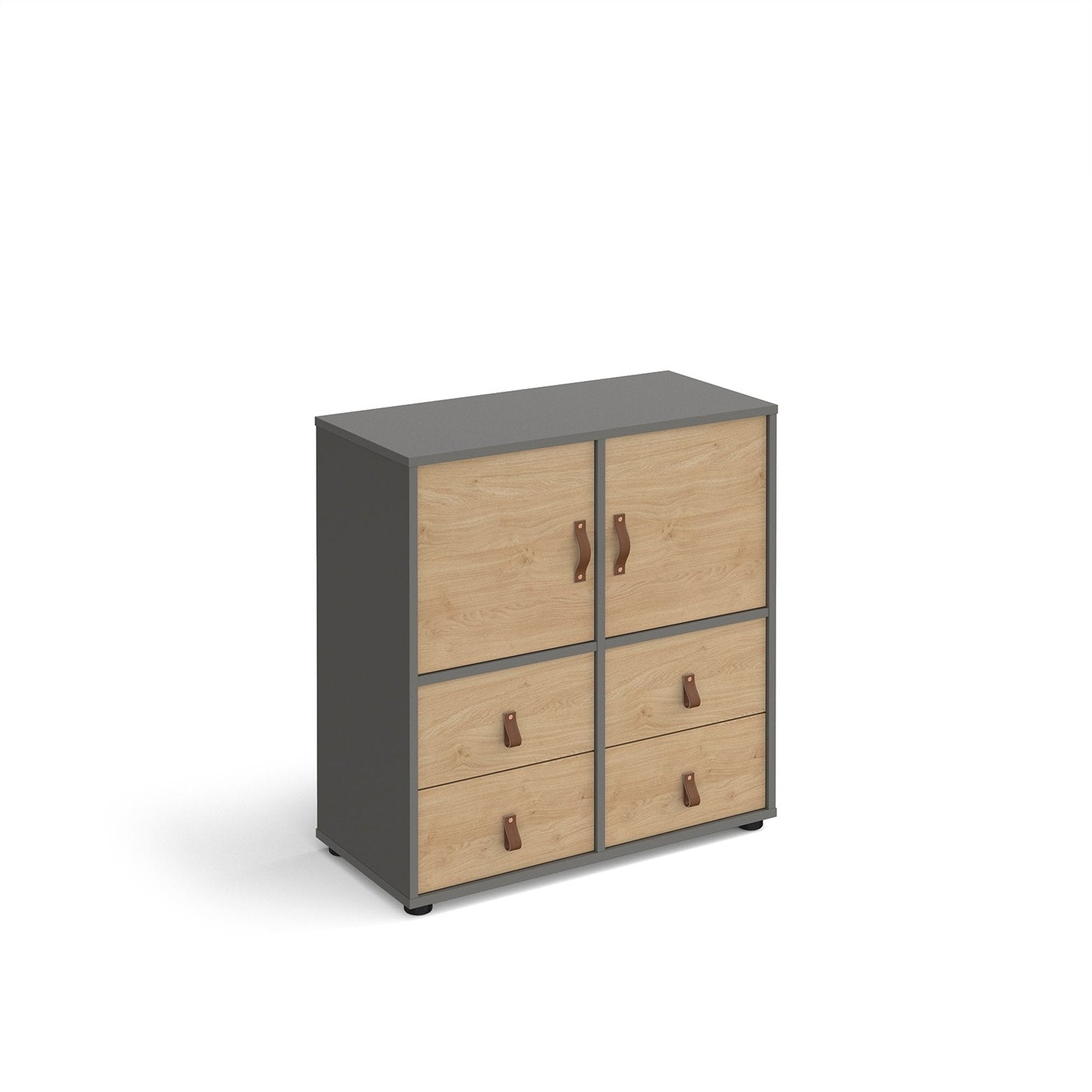 Universal cube storage unit 875mm high on glides with cupboards and 2 sets of drawers - Office Products Online