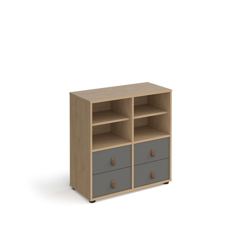 Universal cube storage unit 875mm high on glides with matching shelves and 2 sets of drawers - Office Products Online