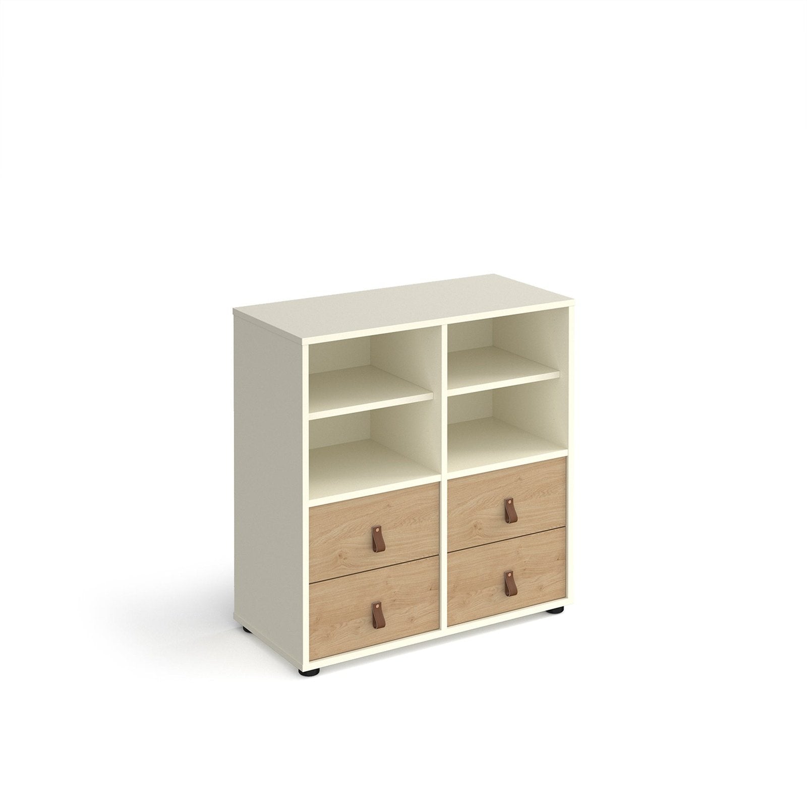 Universal cube storage unit 875mm high on glides with matching shelves and 2 sets of drawers - Office Products Online