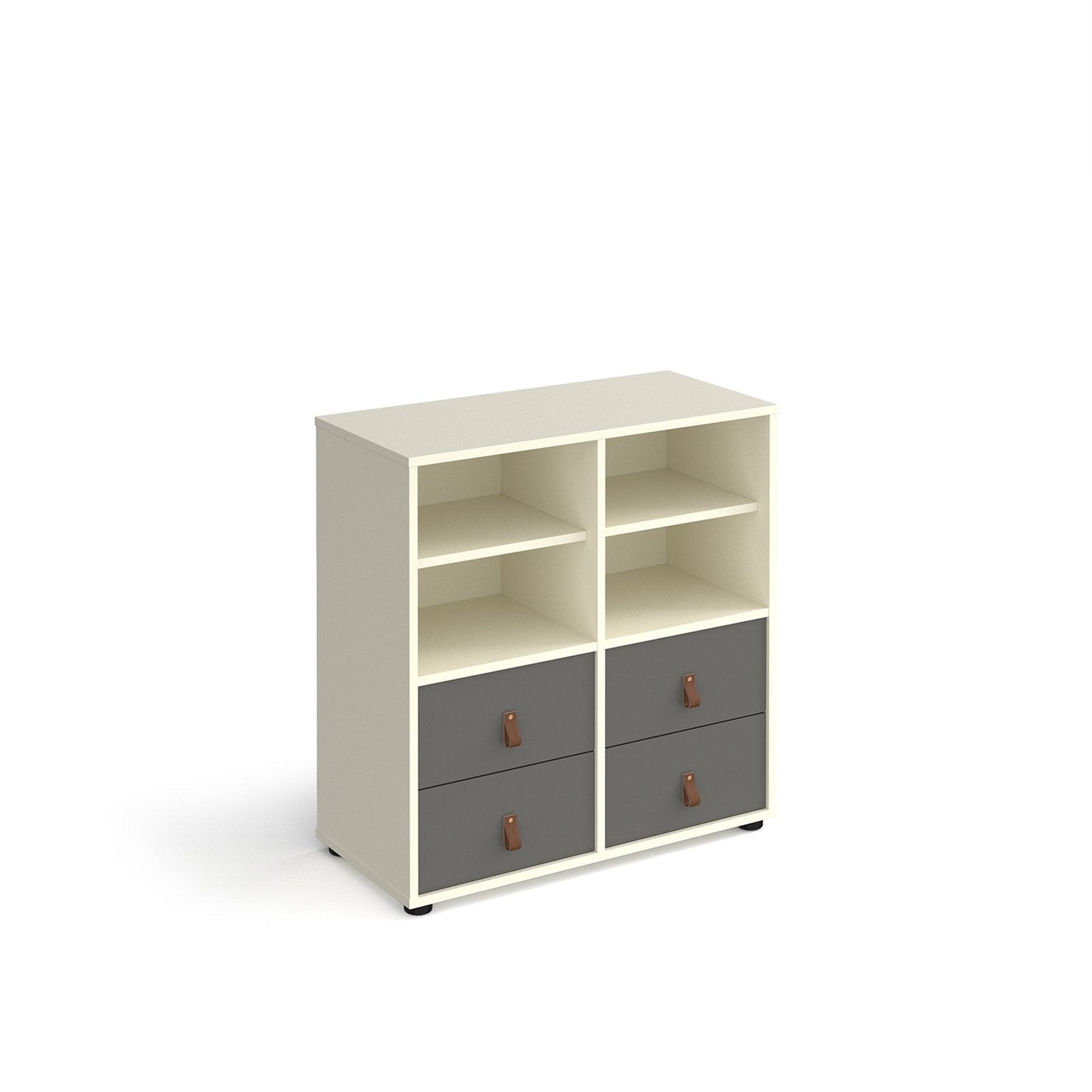 Universal cube storage unit 875mm high on glides with matching shelves and 2 sets of drawers - Office Products Online