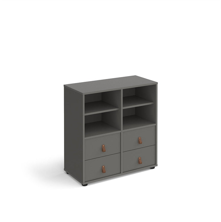 Universal cube storage unit 875mm high on glides with matching shelves and 2 sets of drawers - Office Products Online