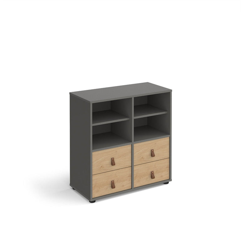 Universal cube storage unit 875mm high on glides with matching shelves and 2 sets of drawers - Office Products Online