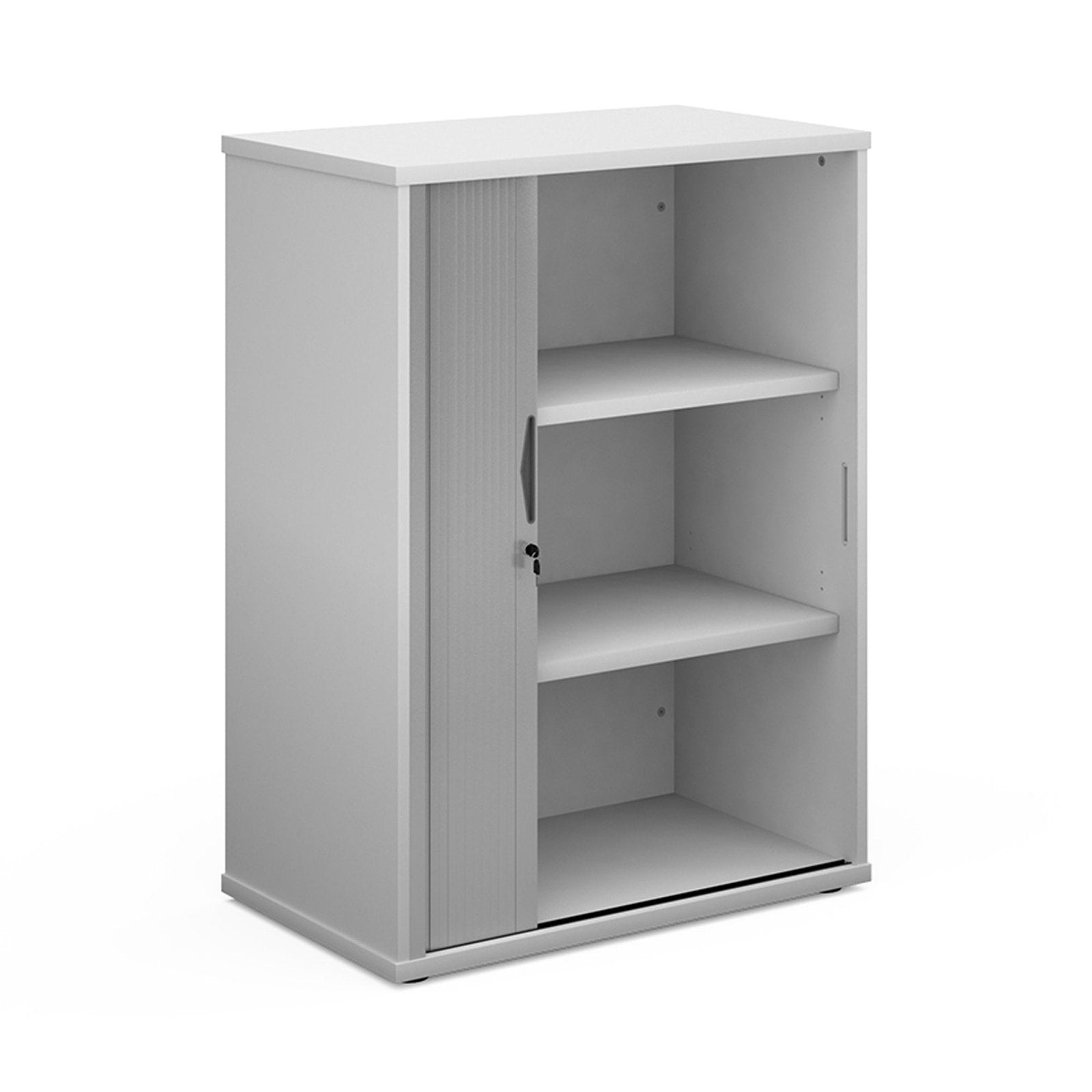 Universal single tambour cupboard with silver door - Office Products Online